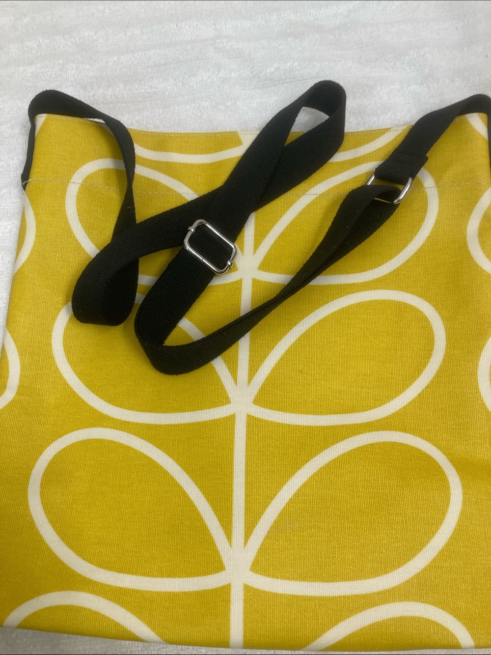 Orla Kiely Yellow and White Floral Canvas Crossbody Bag with Black Strap - Picture 6 of 9